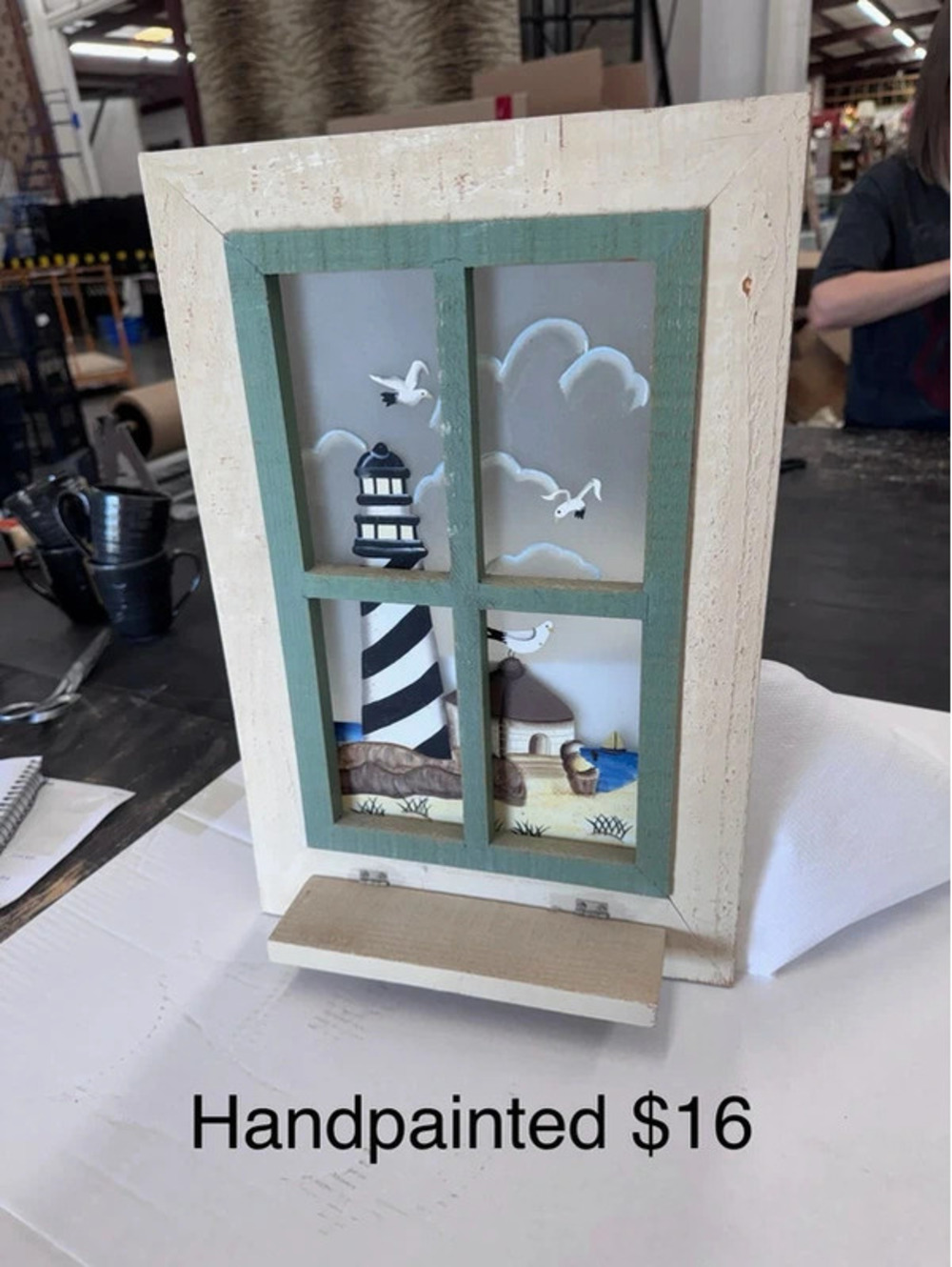 Handpainted lighthouse picture hanging shelf